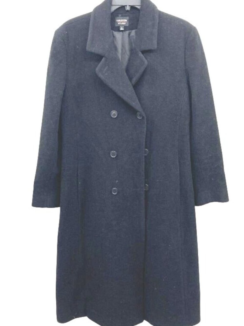 Halston Studio Women's Black Wool Blend Double-Breasted Coat Size 14